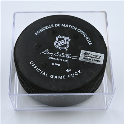 Matt Grzelcyk - Boston Bruins - Goal Puck - October 28, 2022 vs. Columbus Blue Jackets (Blue Jackets Logo)  - 2022-23 NHL Season