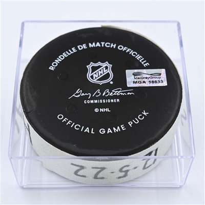 Taylor Hall - Boston Bruins - Goal Puck - December 5, 2022 vs. Vegas Golden Knights (Bruins Logo) 