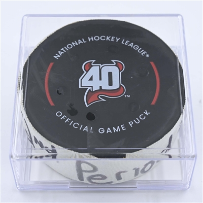 Roope Hintz - Dallas Stars - Goal Puck - December 13, 2022 vs. New Jersey Devils (Devils' 40th Anniversary Logo) 