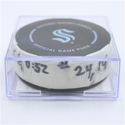 Roope Hintz - Dallas Stars - Goal Puck - May 9, 2023 vs. Seattle Kraken - 2023 Stanley Cup Playoffs - Round 2, Game 4 (Kraken Logo) 
