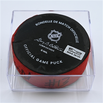 Nico Hischier - New Jersey Devils - Goal Puck - October 30, 2022 vs. Columbus Blue Jackets (Devils' 40th Anniversary Logo)  - 2022-23 NHL Season