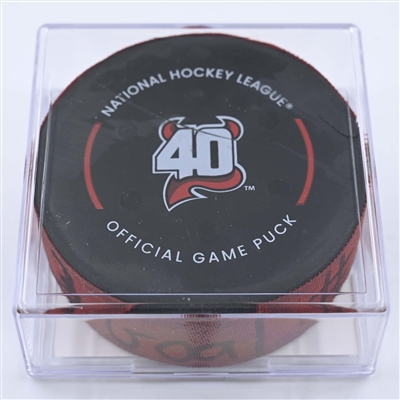 Nico Hischier - New Jersey Devils - Goal Puck - December 9, 2022 vs. New York Islanders (Devils' 40th Anniversary Logo) 