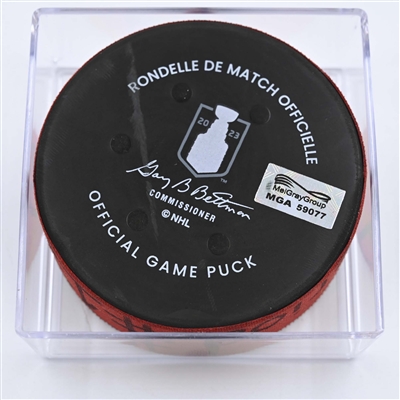 Nico Hischier - New Jersey Devils - Goal Puck - May 7, 2023 vs. Carolina Hurricanes - 2023 Stanley Cup Playoffs - Round 2, Game 3 (Devils' 40th Anniversary Logo) 