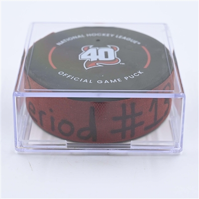 Nico Hischier - New Jersey Devils - Goal Puck - May 7, 2023 vs. Carolina Hurricanes - 2023 Stanley Cup Playoffs - Round 2, Game 3 (Devils' 40th Anniversary Logo) 