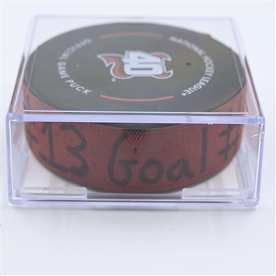 Nico Hischier - New Jersey Devils - Goal Puck - May 7, 2023 vs. Carolina Hurricanes - 2023 Stanley Cup Playoffs - Round 2, Game 3 (Devils' 40th Anniversary Logo) 