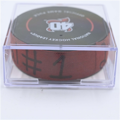 Nico Hischier - New Jersey Devils - Goal Puck - May 7, 2023 vs. Carolina Hurricanes - 2023 Stanley Cup Playoffs - Round 2, Game 3 (Devils' 40th Anniversary Logo) 
