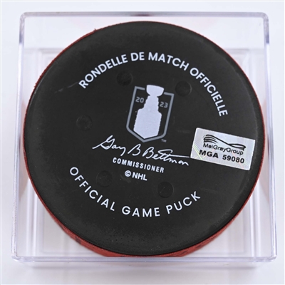 Jack Hughes - New Jersey Devils - Goal Puck - May 7, 2023 vs. Carolina Hurricanes - 2023 Stanley Cup Playoffs - Round 2, Game 3 (Devils' 40th Anniversary Logo) 