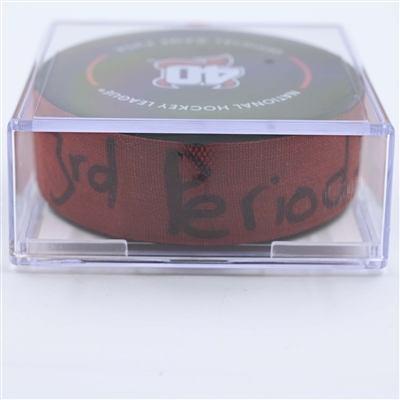 Jack Hughes - New Jersey Devils - Goal Puck - May 7, 2023 vs. Carolina Hurricanes - 2023 Stanley Cup Playoffs - Round 2, Game 3 (Devils' 40th Anniversary Logo) 