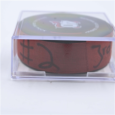 Jack Hughes - New Jersey Devils - Goal Puck - May 7, 2023 vs. Carolina Hurricanes - 2023 Stanley Cup Playoffs - Round 2, Game 3 (Devils' 40th Anniversary Logo) 