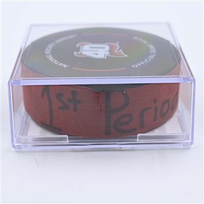 Jack Hughes - New Jersey Devils - Goal Puck - May 9, 2023 vs. Carolina Hurricanes - 2023 Stanley Cup Playoffs - Round 2, Game 4 (Devils' 40th Anniversary Logo) 