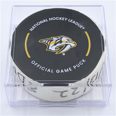 Zach Hyman - Edmonton Oilers - Goal Puck - December 13, 2022 vs. Nashville Predators (Predators Logo) 
