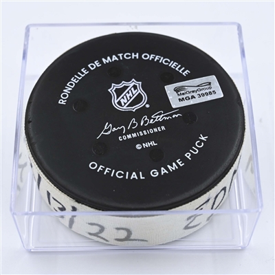 Zach Hyman - Edmonton Oilers - Goal Puck - December 13, 2022 vs. Nashville Predators (Predators Logo) 