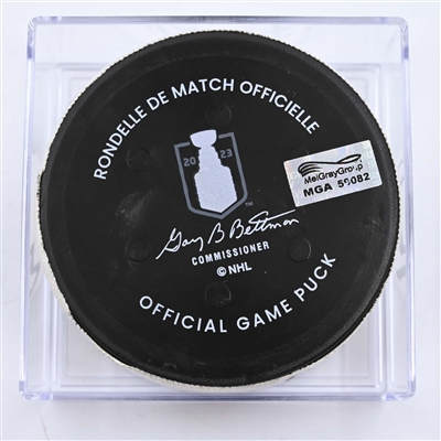 Seth Jarvis - Carolina Hurricanes - Goal Puck - May 7, 2023 vs. New Jersey Devils - 2023 Stanley Cup Playoffs - Round 2, Game 3 (Devils' 40th Anniversary Logo) 