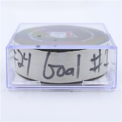 Seth Jarvis - Carolina Hurricanes - Goal Puck - May 7, 2023 vs. New Jersey Devils - 2023 Stanley Cup Playoffs - Round 2, Game 3 (Devils' 40th Anniversary Logo) 