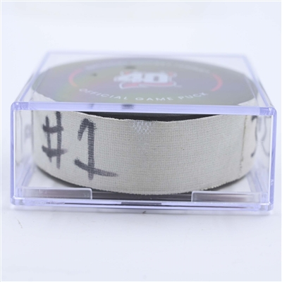 Seth Jarvis - Carolina Hurricanes - Goal Puck - May 7, 2023 vs. New Jersey Devils - 2023 Stanley Cup Playoffs - Round 2, Game 3 (Devils' 40th Anniversary Logo) 