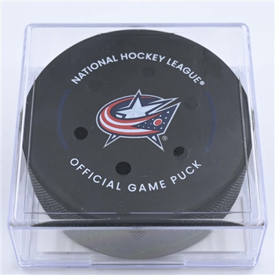 Boone Jenner - Columbus Blue Jackets - Goal Puck - December 11, 2022 vs. Los Angeles Kings (Blue Jackets Logo) 