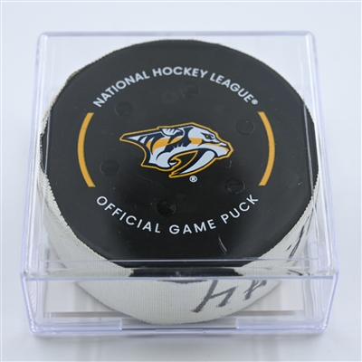 Ryan Johansen - Nashville Predators - Goal Puck - October 27, 2022 vs. St. Louis Blues (Predators Logo)  - 2022-23 NHL Season