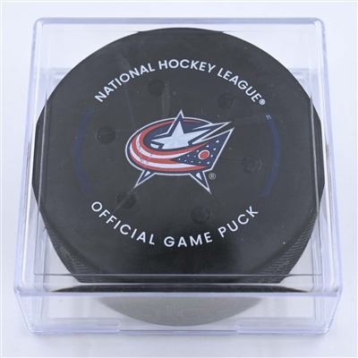 Anze Kopitar - Los Angeles Kings - Goal Puck - December 11, 2022 vs. Columbus Blue Jackets (Blue Jackets Logo) 