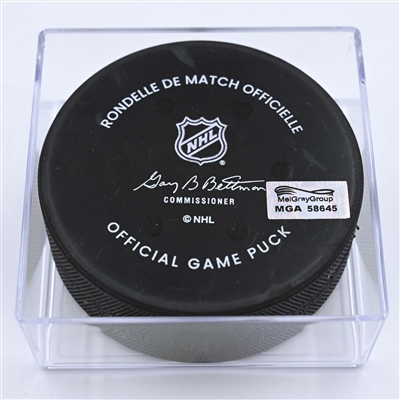 Peyton Krebs - Buffalo Sabres - Goal Puck - December 7, 2022 vs. Columbus Blue Jackets (Blue Jackets Logo) 