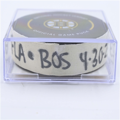 David Krejci - Boston Bruins - Goal Puck - April 30, 2023 vs. Florida Panthers - 2023 Stanley Cup Playoffs - Round 1, Game 7 (Bruins Logo) 