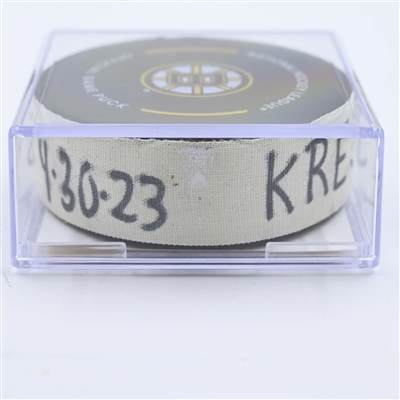 David Krejci - Boston Bruins - Goal Puck - April 30, 2023 vs. Florida Panthers - 2023 Stanley Cup Playoffs - Round 1, Game 7 (Bruins Logo) 
