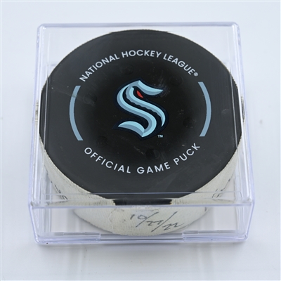 Andrei Kuzmenko - Vancouver Canucks - Goal Puck - October 27, 2022 vs. Seattle Kraken (Kraken Logo)  - 2022-23 NHL Season