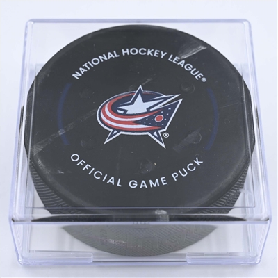 Patrik Laine - Columbus Blue Jackets - Goal Puck - December 9, 2022 vs. Calgary Flames (Blue Jackets Logo) 