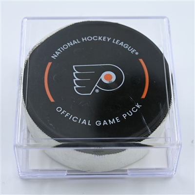 Scott Laughton - Philadelphia Flyers - Goal Puck - October 27, 2022 vs. Florida Panthers (Flyers Logo)  - 2022-23 NHL Season
