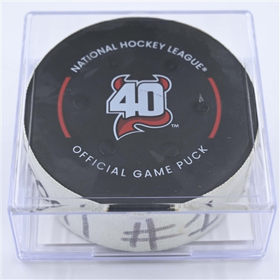 Esa Lindell - Dallas Stars - Goal Puck - December 13, 2022 vs. New Jersey Devils (Devils' 40th Anniversary Logo) 