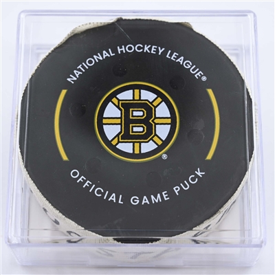 Eetu Luostarinen - Florida Panthers - Goal Puck - April 19, 2023 vs. Boston Bruins - 2023 Stanley Cup Playoffs - Round 1, Game 2 (Bruins Logo)