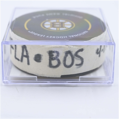 Eetu Luostarinen - Florida Panthers - Goal Puck - April 19, 2023 vs. Boston Bruins - 2023 Stanley Cup Playoffs - Round 1, Game 2 (Bruins Logo)