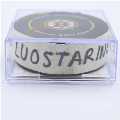 Eetu Luostarinen - Florida Panthers - Goal Puck - April 19, 2023 vs. Boston Bruins - 2023 Stanley Cup Playoffs - Round 1, Game 2 (Bruins Logo)