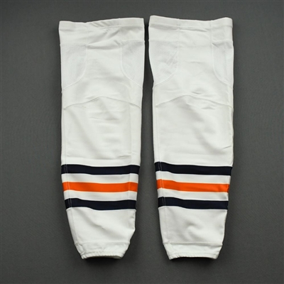 Connor McDavid - Edmonton Oilers - White - adidas Socks - December 12, 2017 at Columbus Blue Jackets - Photo-Matched