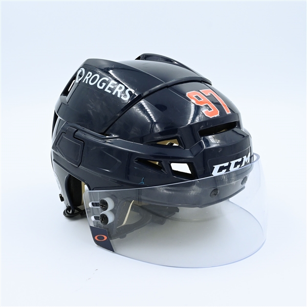 Connor McDavid - Edmonton Oilers - Navy, CCM Helmet w/ Oakley Shield - Worn February 27, 2021 - Photo-Matched