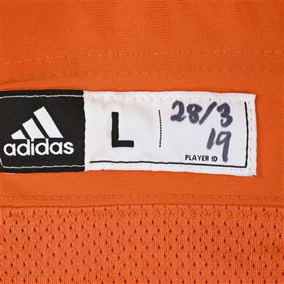 Connor McDavid - Edmonton Oilers - Orange - adidas Socks - March 28, 2019 vs. Dallas Stars - Photo-Matched