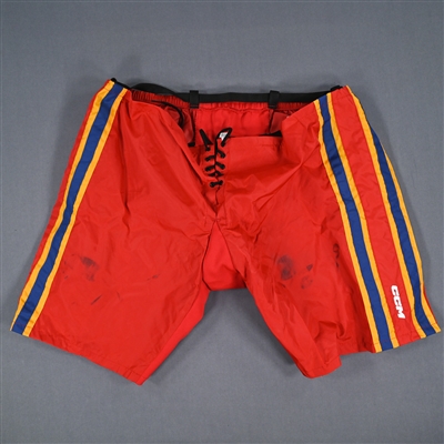 Akira Schmid - Game-Worn Red Reverse Retro CCM Pants Shell  - 2022-23 NHL Season