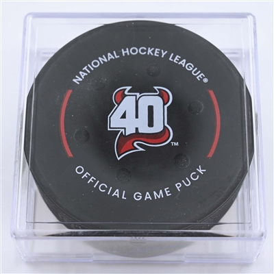 New Jersey Devils - Game Puck - May 9, 2023 vs. Carolina Hurricanes - 2023 Stanley Cup Playoffs - Round 2, Game 4 (Devils' 40th Anniversary Logo) 