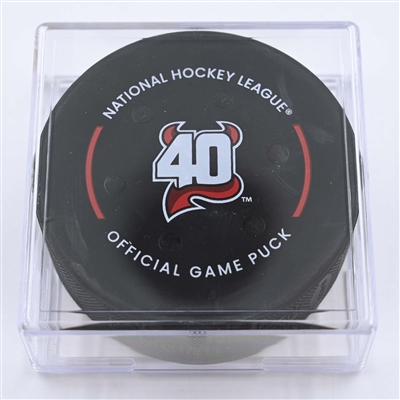 New Jersey Devils - Game Puck - May 9, 2023 vs. Carolina Hurricanes - 2023 Stanley Cup Playoffs - Round 2, Game 4 (Devils' 40th Anniversary Logo) 