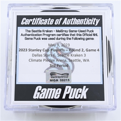 Seattle Kraken - Game Puck - May 9, 2023 vs. Dallas Stars - 2023 Stanley Cup Playoffs - Round 2, Game 4 - 3rd Period (Kraken Logo)