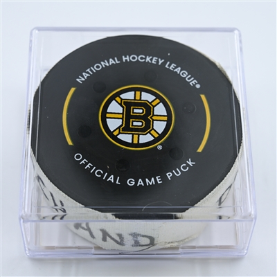 Brad Marchand - Boston Bruins - Goal Puck - October 27, 2022 vs. Detroit Red Wings (Bruins Logo)  - 2022-23 NHL Season