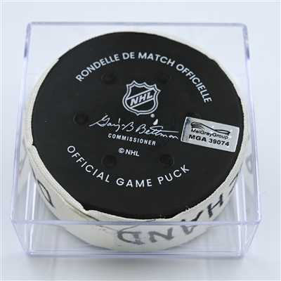 Brad Marchand - Boston Bruins - Goal Puck - October 27, 2022 vs. Detroit Red Wings (Bruins Logo)  - 2022-23 NHL Season