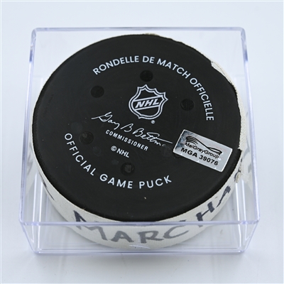 Brad Marchand - Boston Bruins - Goal Puck - October 27, 2022 vs. Detroit Red Wings (Bruins Logo)  - 2022-23 NHL Season