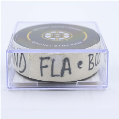 Brad Marchand - Boston Bruins - Goal Puck - April 19, 2023 vs. Florida Panthers - 2023 Stanley Cup Playoffs - Round 1, Game 2 (Bruins Logo)