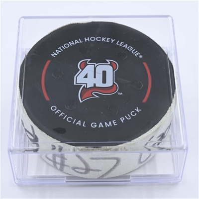 Mason Marchment - Dallas Stars - Goal Puck - December 13, 2022 vs. New Jersey Devils (Devils' 40th Anniversary Logo) 