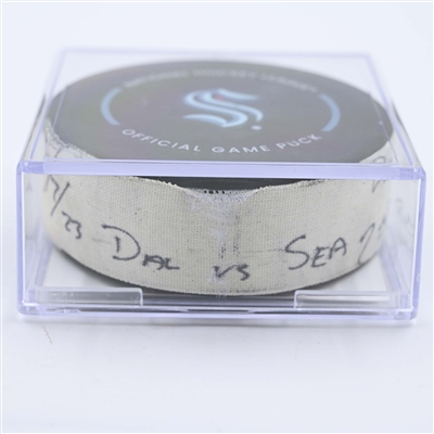 Mason Marchment - Dallas Stars - Goal Puck - May 7, 2023 vs. Seattle Kraken - 2023 Stanley Cup Playoffs - Round 2, Game 3 (Kraken Logo) 