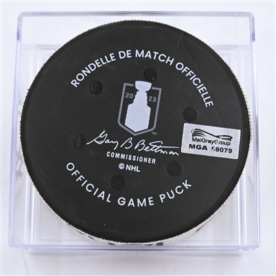 Jordan Martinook - Carolina Hurricanes - Goal Puck - May 7, 2023 vs. New Jersey Devils - 2023 Stanley Cup Playoffs - Round 2, Game 3 (Devils' 40th Anniversary Logo) 