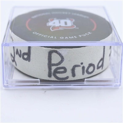 Jordan Martinook - Carolina Hurricanes - Goal Puck - May 7, 2023 vs. New Jersey Devils - 2023 Stanley Cup Playoffs - Round 2, Game 3 (Devils' 40th Anniversary Logo) 