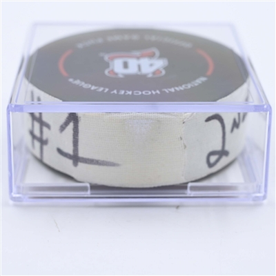Jordan Martinook - Carolina Hurricanes - Goal Puck - May 9, 2023 vs. New Jersey Devils - 2023 Stanley Cup Playoffs - Round 2, Game 4 (Devils' 40th Anniversary Logo) 
