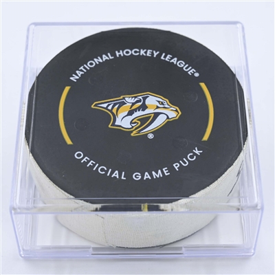 Connor McDavid - Edmonton Oilers - Goal Puck - December 13, 2022 vs. Nashville Predators (Predators Logo) 