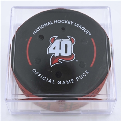 Michael McLeod - New Jersey Devils - Goal Puck - May 7, 2023 vs. Carolina Hurricanes - 2023 Stanley Cup Playoffs - Round 2, Game 3 (Devils' 40th Anniversary Logo) 